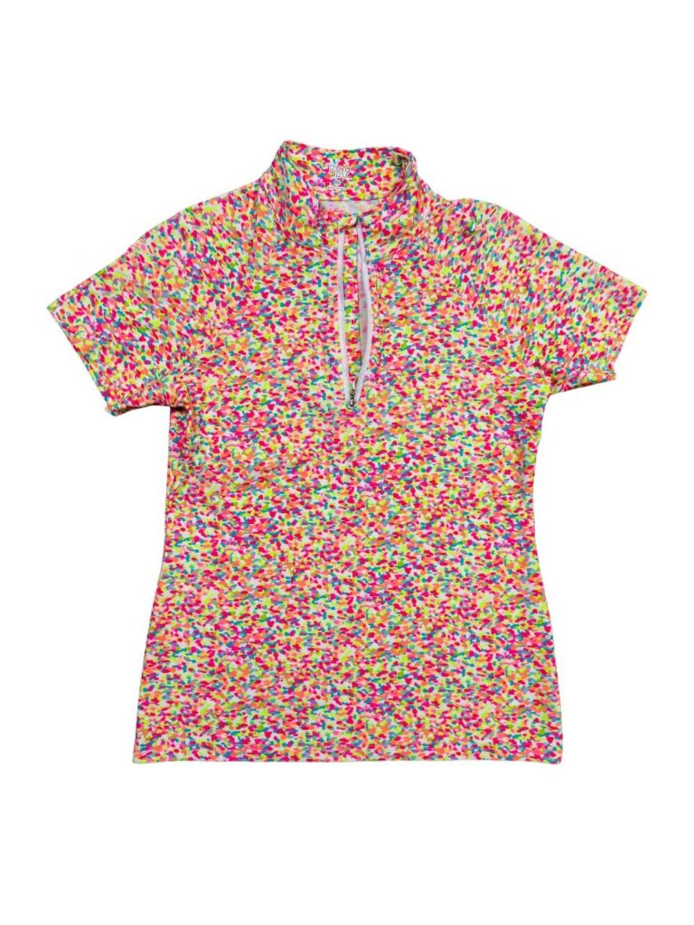 Tzu Tzu Lucy Sprinkles Golf Top Womens Medium Neon 1/4 Zip Polo Shirt USA
